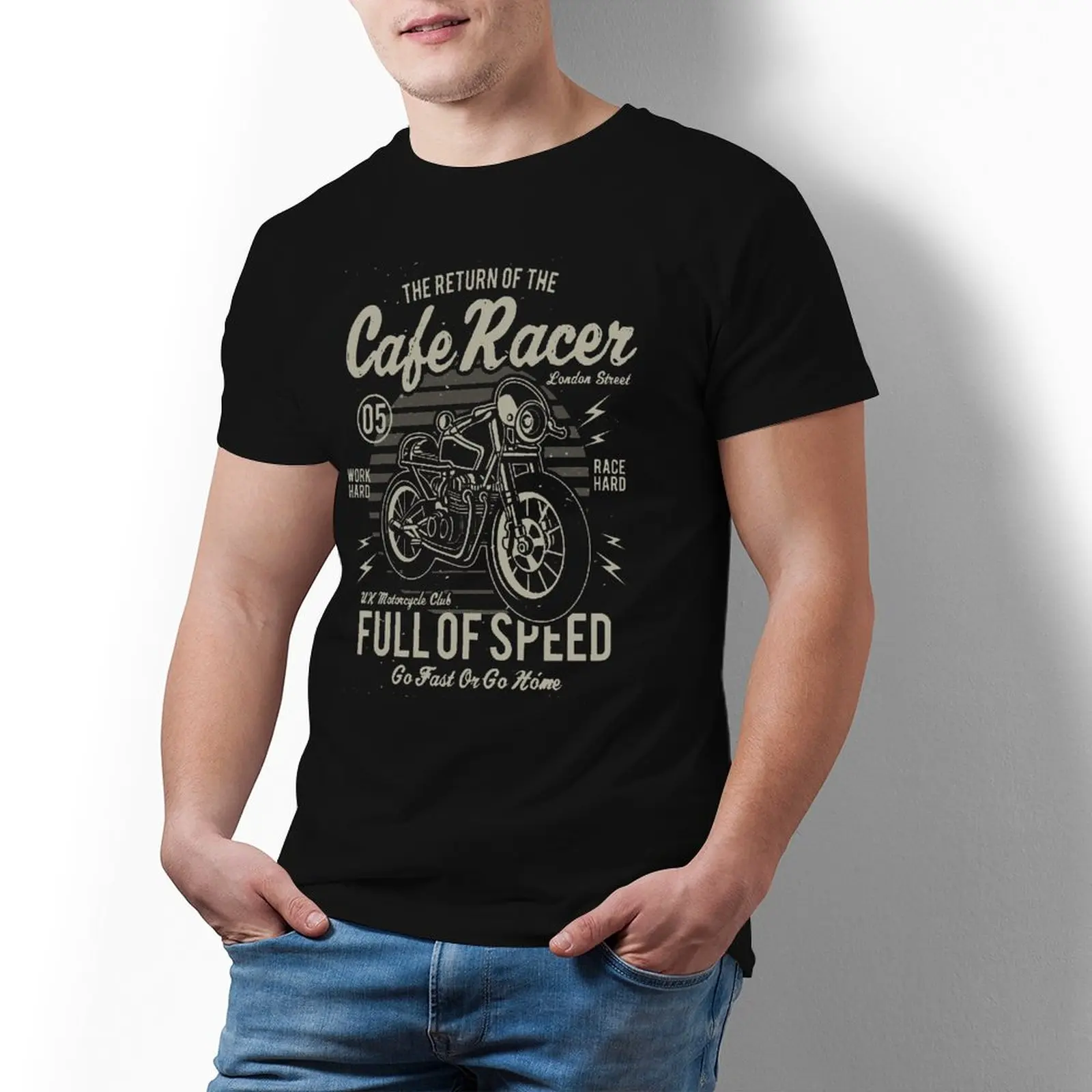 

Cafe Racer Full Of Speed T Shirt Motorcycle Biker Mens Streetwear T-Shirt Oversize Print 100 Percent Cotton Tee Shirt