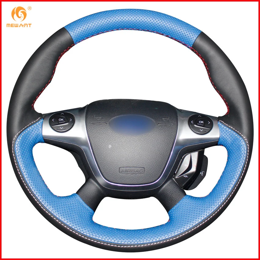 MEWANT Черный Синий чехол рулевого колеса автомобиля из натуральной кожи для Ford Focus 3