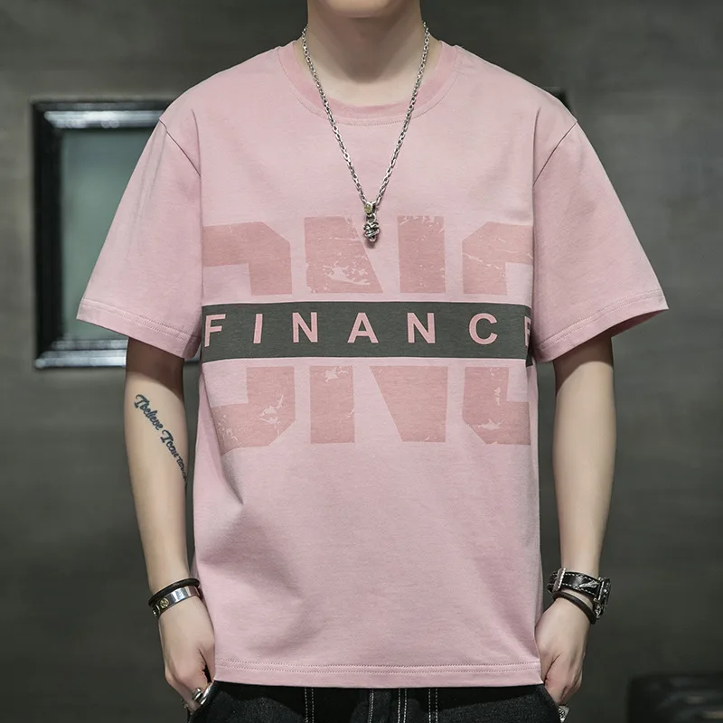 

2021 summer T-shirt new men's casual round neck short sleeve top pullover Korean popular logo garment flow loose half sleeve T