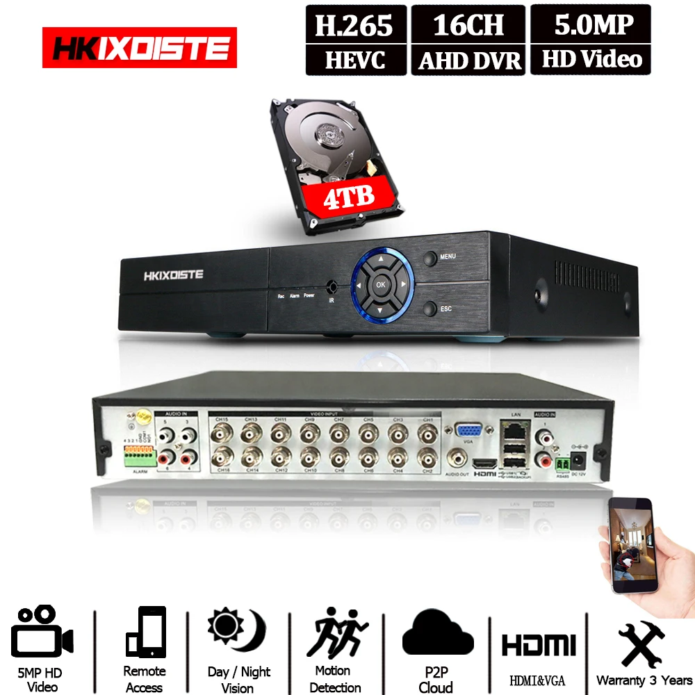 H.265 5MP AHD DVR NVR XVR CCTV 4Ch 8Ch 16Ch 1080P 4MP 5MP гибридный видеорегистратор безопасности камера Onvif RS485 Coxial контроль P2P