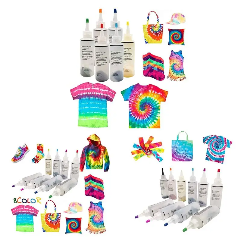 

6/8/10 Bottles One-Step Tie-Dye Kit Clothes Textile Colorful Tie Dying Paint Set
