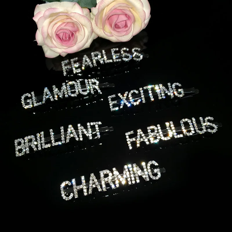 Заколки для волос с хрустальными надписями ручной работы безстрашные