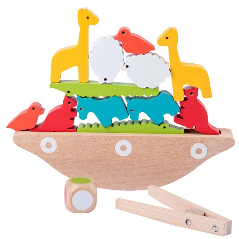 

Wooden Toys Wood Animal Balance Boat Wooden Blocks Toys for Children Gift Balance Game Kids Educational Toys Boys