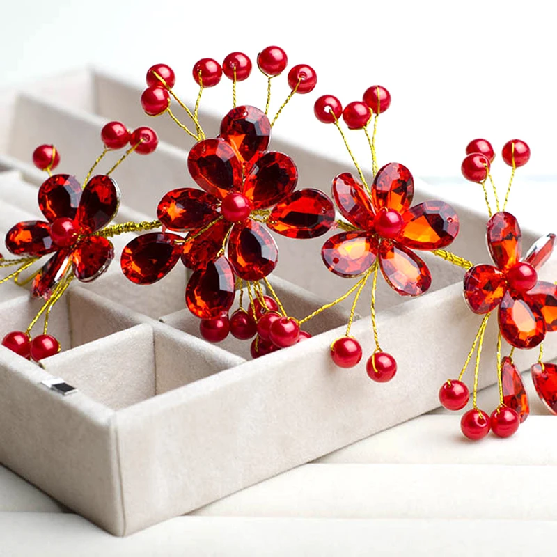 Модный Красный Кристалл бусины лентой Свадебные украшения для волос Средства по