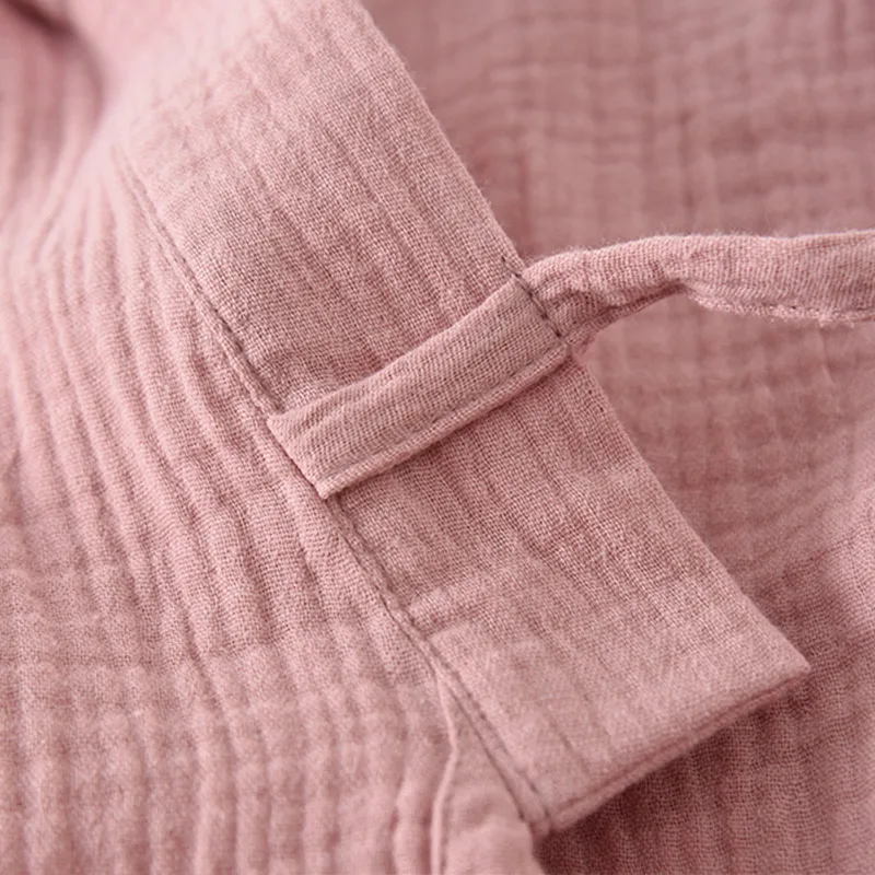 

Couples 100% Cotton Crepe Gauze Bathrobe Kimono Solid Robe Long Sleeve V-neck Women Robes Spring Summer Soft Ladies Sleepwear