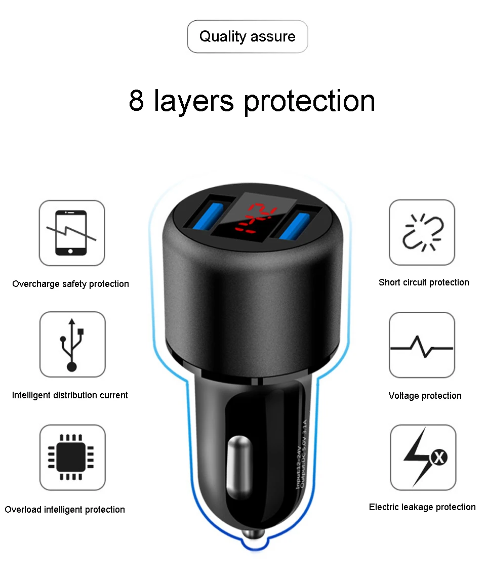 15 Вт двойное USB Автомобильное зарядное устройство 3.1A 5 в светодиодный дисплей Быстрая зарядка Смарт автомобильное зарядное устройство адаптер для samsung Xiaomi Мобильный телефон планшет