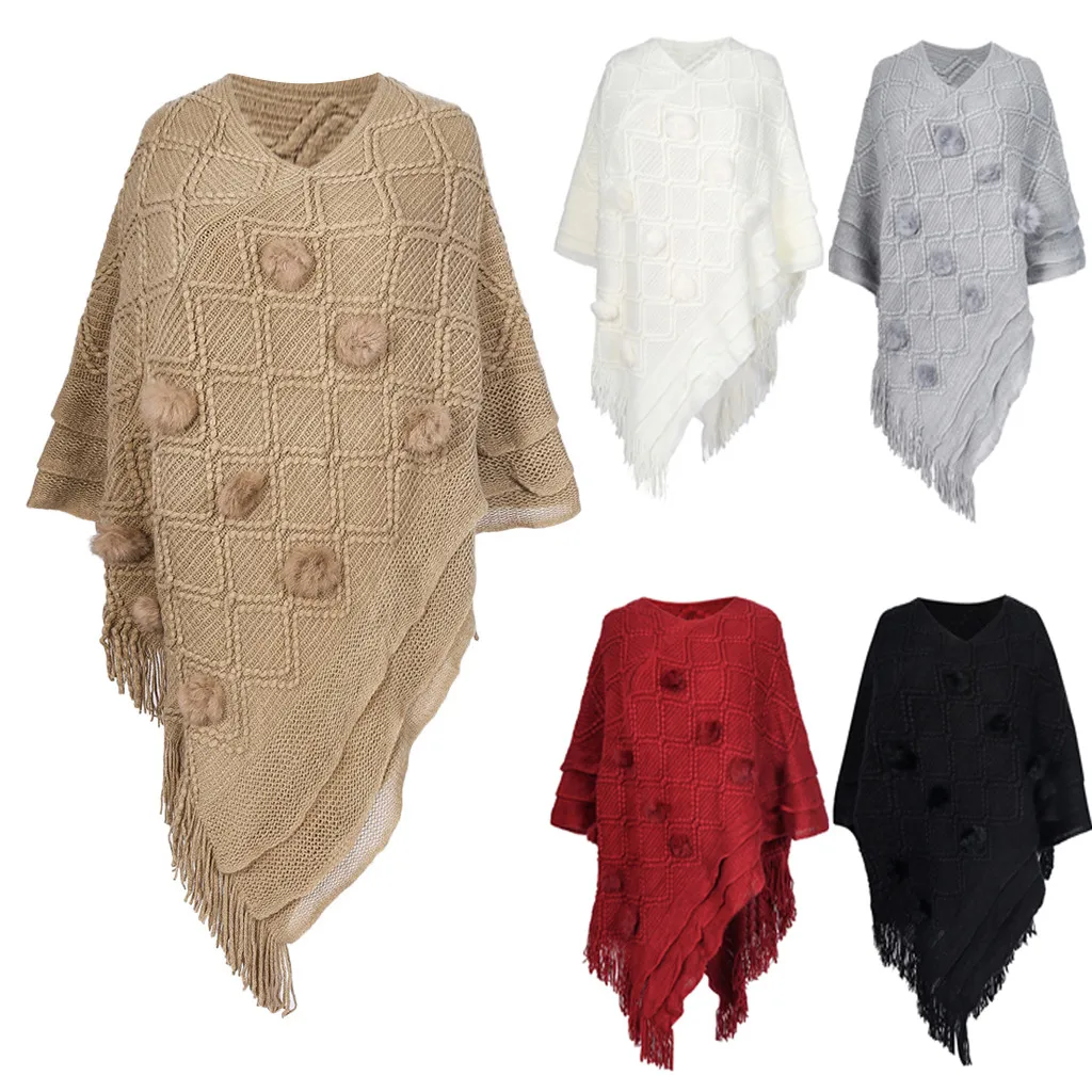 Пуловеры Feitong пальто женские зимние трикотажные рубашки Кашемировое пончо