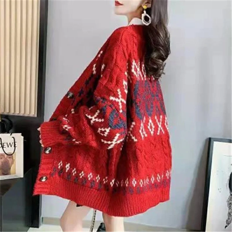 

Women Korean Casual Short Sweater Cardigan Soft Comfortable Jacquard Plus Size Loose Long Sleeve Female Knitted Sweaters X344