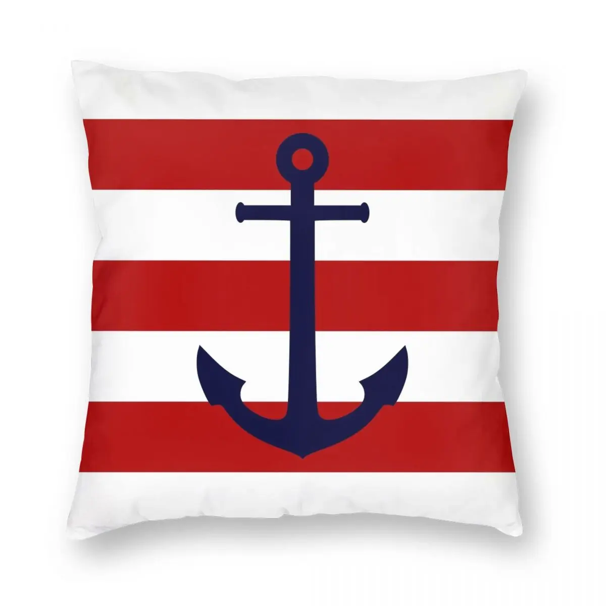 

Nautical Navy Blue Anchor On Red Stripes Pillowcase Polyester Linen Velvet Printed Zip Decorative Pillow Case Sofa Cushion Cover