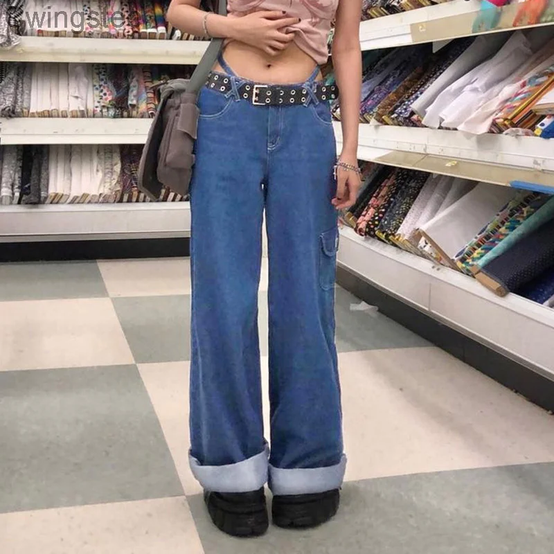 

Casual Blue Baggy Jeans Harajuku Vintage Streetwear Loose Wide Leg Pants 90s Fashion Chic Punk Denim Sweatpants