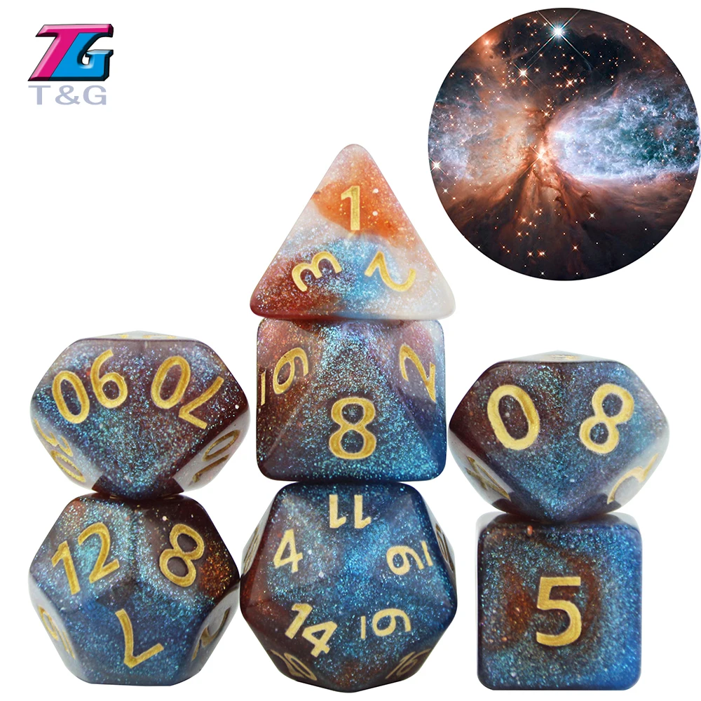 Glalaxy 7 Die космические смешанные многогранные игральные кости DND для настольных