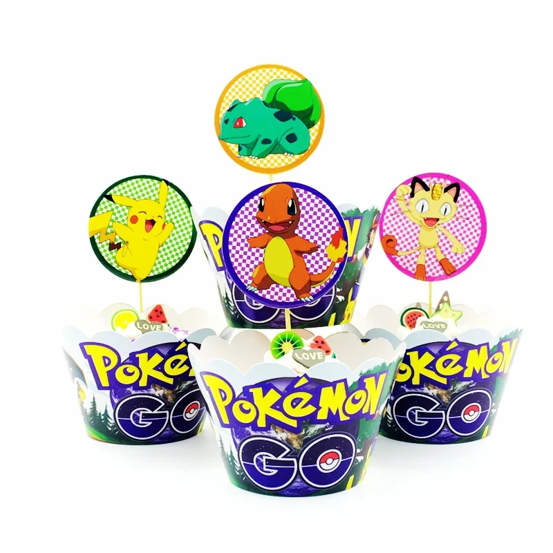 Pikachu Insert Card Pokemon Go Figures Party Cake Topper Pet Charmander Squirtle Bulbasaur KidS Happy Meal Birthday Decorations | Дом и сад