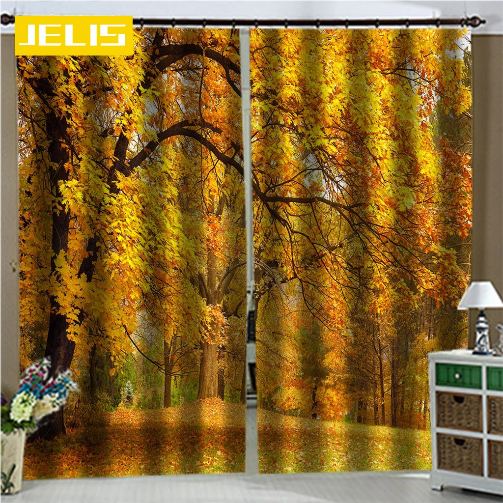 

Luxury Style 3D Yellow Leaf Blackout Curtains for Living Room Bedroom Kitchen Drapes Blind Window Treatments Backdrop Curtains