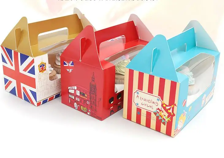 Хлебобулочная упаковочная коробка с ручкой прозрачная для торта кексов и