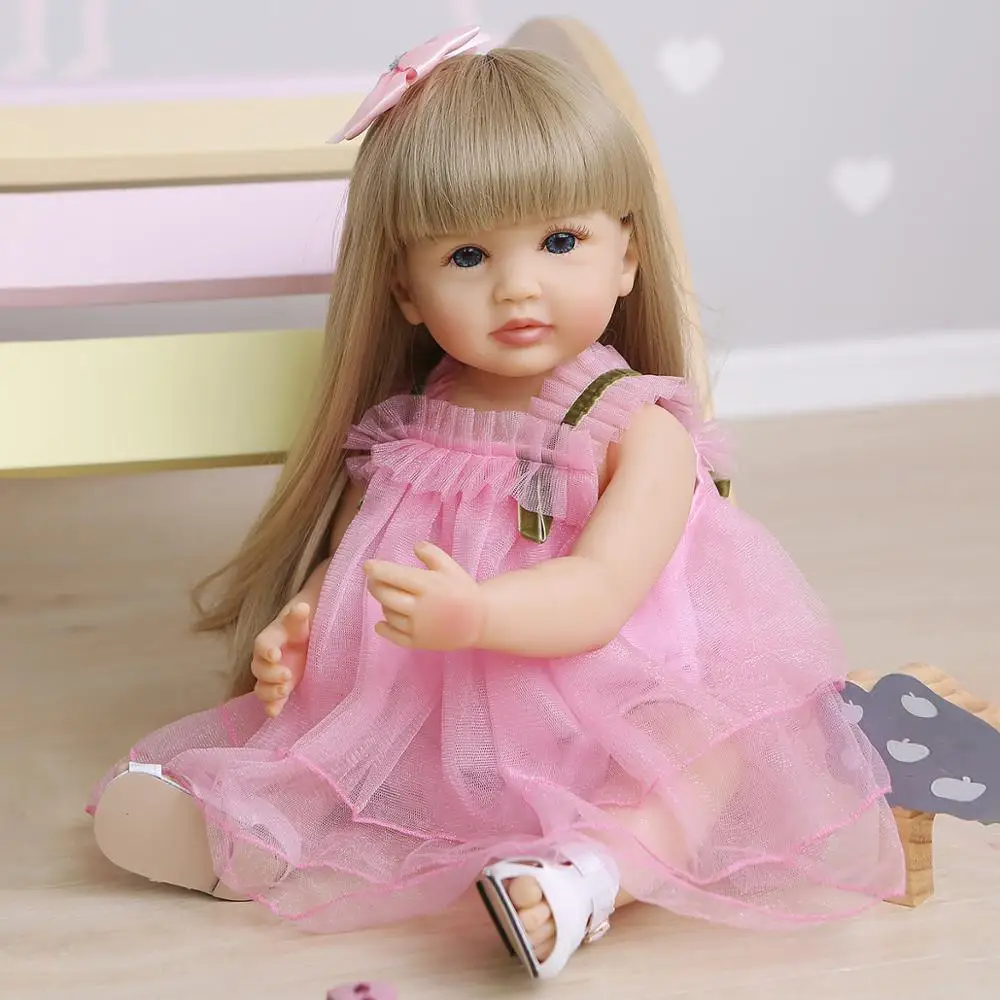 

55CM reborn soft full body silicone sweet face baby doll toddler pink girl original lifelike bebe doll waterproof bath toy