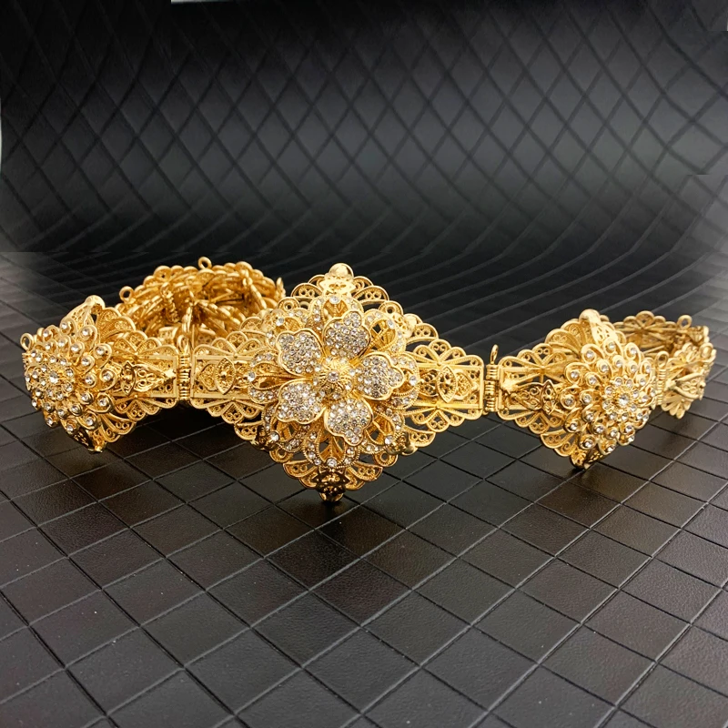 Блестящая золотая цепочка на талию в форме цветка для королевской свадьбы