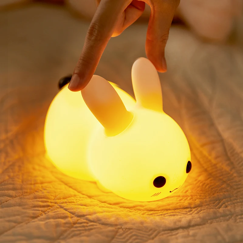 

2022 Dimmable Touch Silicone Rabbit Night Lights USB Rechargeable Lamps for Children Baby Gifts Cartoon Cute Animal Night Lamp