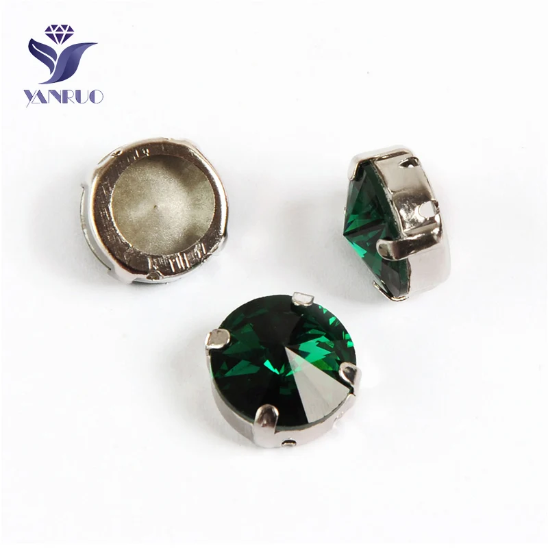 Emerald Yanruo 1122 стакан Rivoli Strass хрустальные маскарадные камни металлическая установка DIY заостренный назад пришить стразы для поделок - Цвет: Emerald