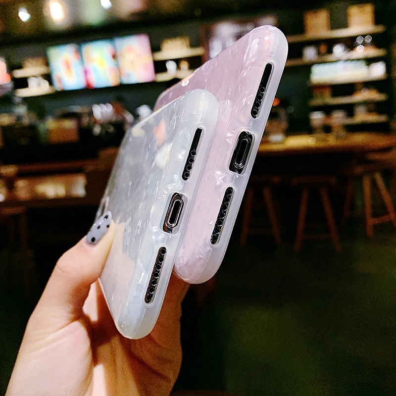 Блестящий чехол для телефона с мраморным раковиной iphone 11 Pro Max мягкий IMD 6 7 8 Plus X XS XR