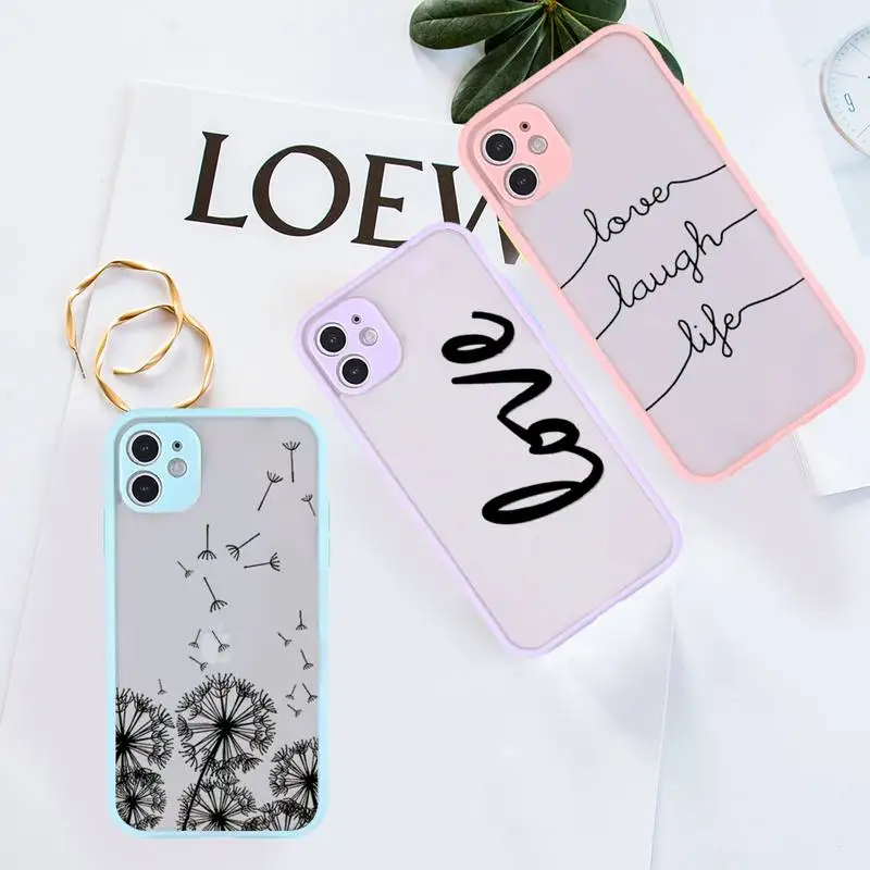 

Dandelion Feather Text Phone Case Pink matte transparent For iPhone 7 8 x xs xr 11 12 13 pro plus max mini Clear Funda