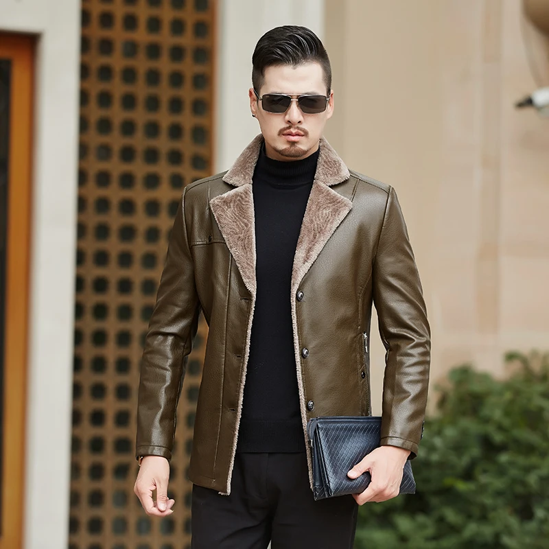 

Brand 2020 New Winter Men's Genuine Leather Jackets Brown Sheepskin Jacket Coats With Fur Wool Collar Warm Masculinity