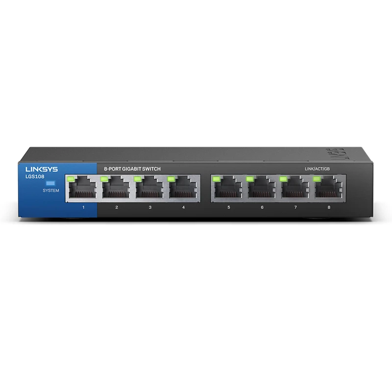 Linksys LGS108 8-Port Business Desktop Gigabit Switch Wired connection speed up to 1000 Mbps 8 Gigabit Ethernet auto-sensing