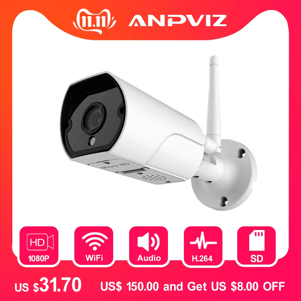 Anpviz HD 2MP Беспроводная IP камера Onvif наружная/Внутренняя 1080P WiFi Bullet Camara Водонепроницаемая камера ночного видения IR Cut P2P
