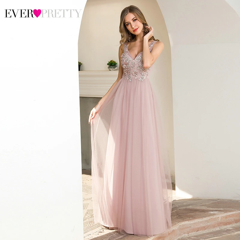 Элегантные розовые платья выпускного вечера Ever Pretty A Line Doube V образный вырез с