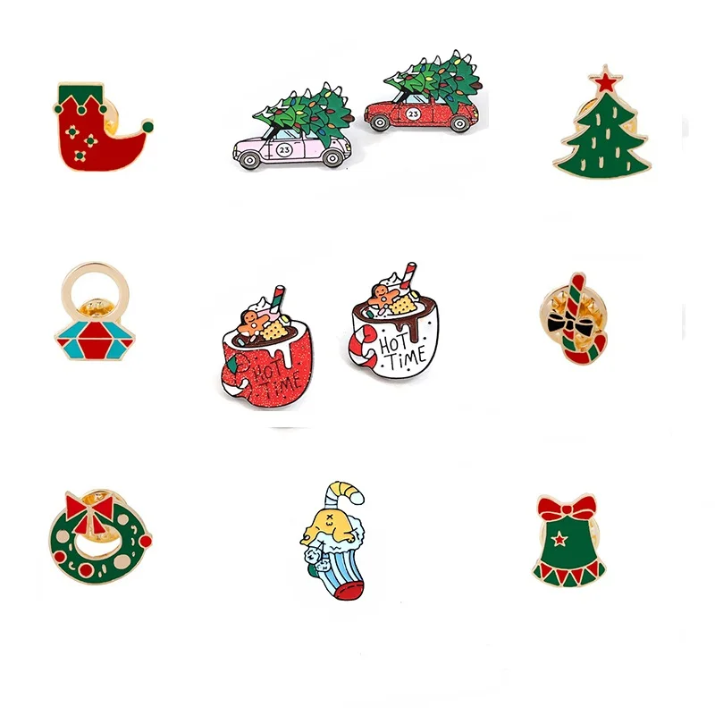 

11 styles Christmas Enamel Pin Christmas Tree Dress Sock Cup Brooch Lapel Pin Christmas Decoration Jewelry Gift for Kids