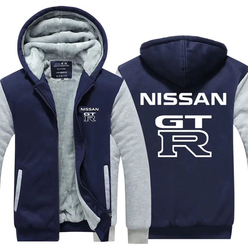 

Hoodies men Plus Velvet Thicken Nissan GTR sweatshirt zipper solid colour Full Sleeve Hooded casual coat