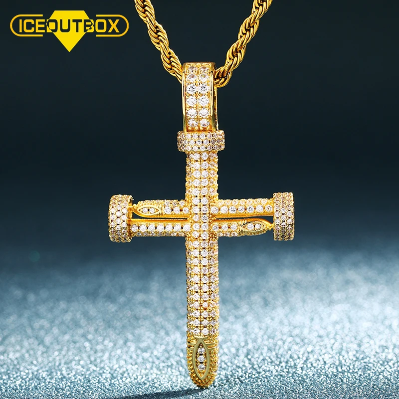 ICEOUTBOX AAA циркон крест двойной кулон ноготь Ожерелье Micro Pave Цирконий египетского