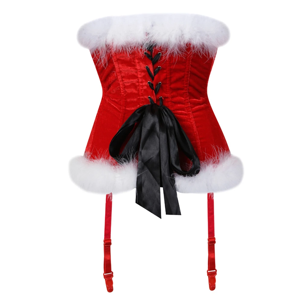 Sexy Christmas Lace Up Corset Party Dress With Garters, Faux New Erotic Lingerie Women's Underwear Santa Cosplay  Exotic Apparel