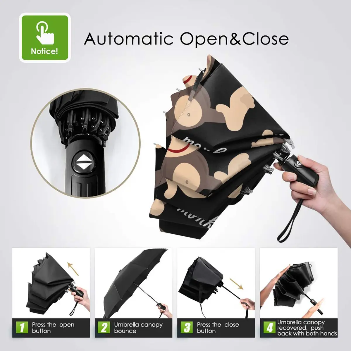 Economici Ombrello Automatico Pioggia Donna Ombrello A Tre Pieghe Modello Scimmia Ombrello Antivento Ombrello Impermeabile Femminile