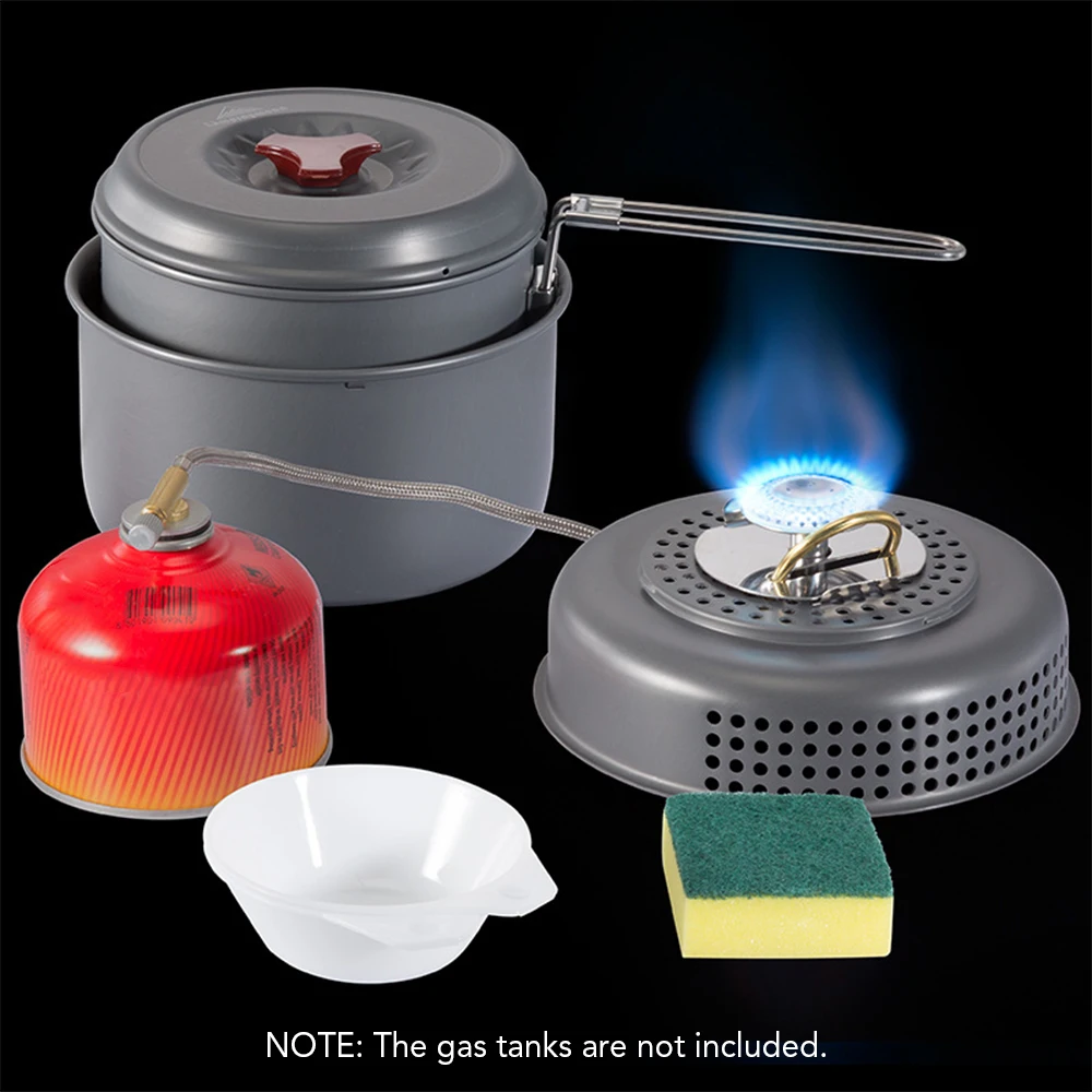 

7 PCS Windproof Boiler Cradle Pot Stove Base Bowl Dish Sponge Set Portable Cookware Cookout for Outdoor Camping Hiking Fishing