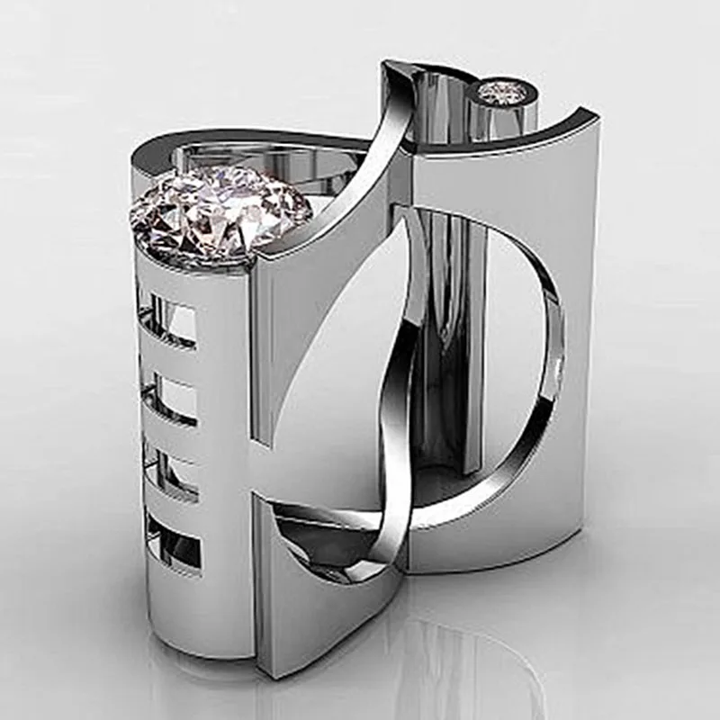 silver ring Роскошное Брендовое кольцо на палец серебряное розовое золото цвет полый крест кольцо для помолвки с сердцем Мужские Винтажные Свадебные Кольца для женщин O5M295 - Цвет основного камня: silver ring