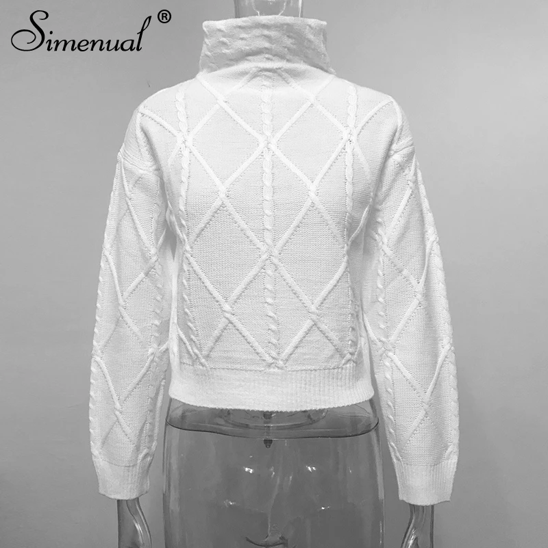 Simenual, вязанный,, осенний, женский свитер, твист, водолазка, Повседневный, пуловер, джемпер, модный, однотонный, базовый, длинный рукав, свитер, Новинка