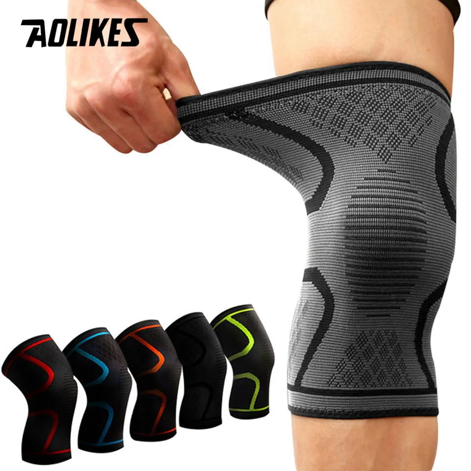AOLIKES, 1 шт., для фитнеса, бега, велоспорта, поддержка колена, подтяжки, эластичный нейлон, спортивный компрессионный наколенник, рукав для баскетбола