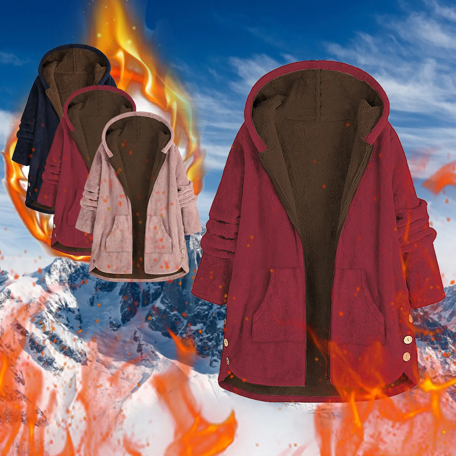 

Однотонная теплая зимняя куртка из овечьей шерсти 2021 простая стильная винтажная одежда с капюшоном пальто с длинными рукавами и карманами ...