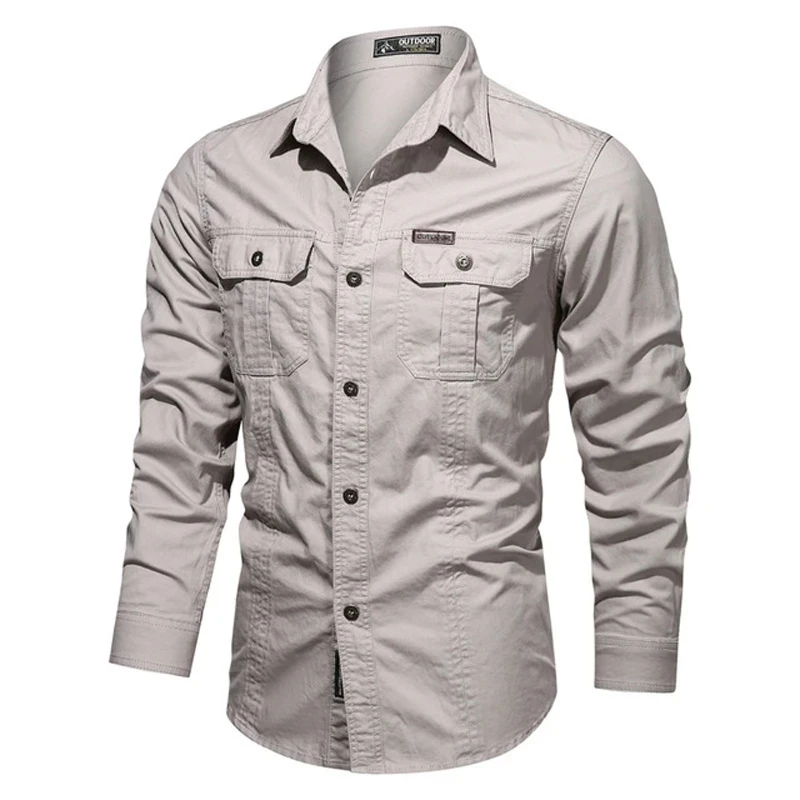 

Casual Shirt Men 100% Cotton Plus Size 6XL Military Mens Shirts Multi-pocket Spring Autumn Fashion Long Sleeve Camisetas Hombre