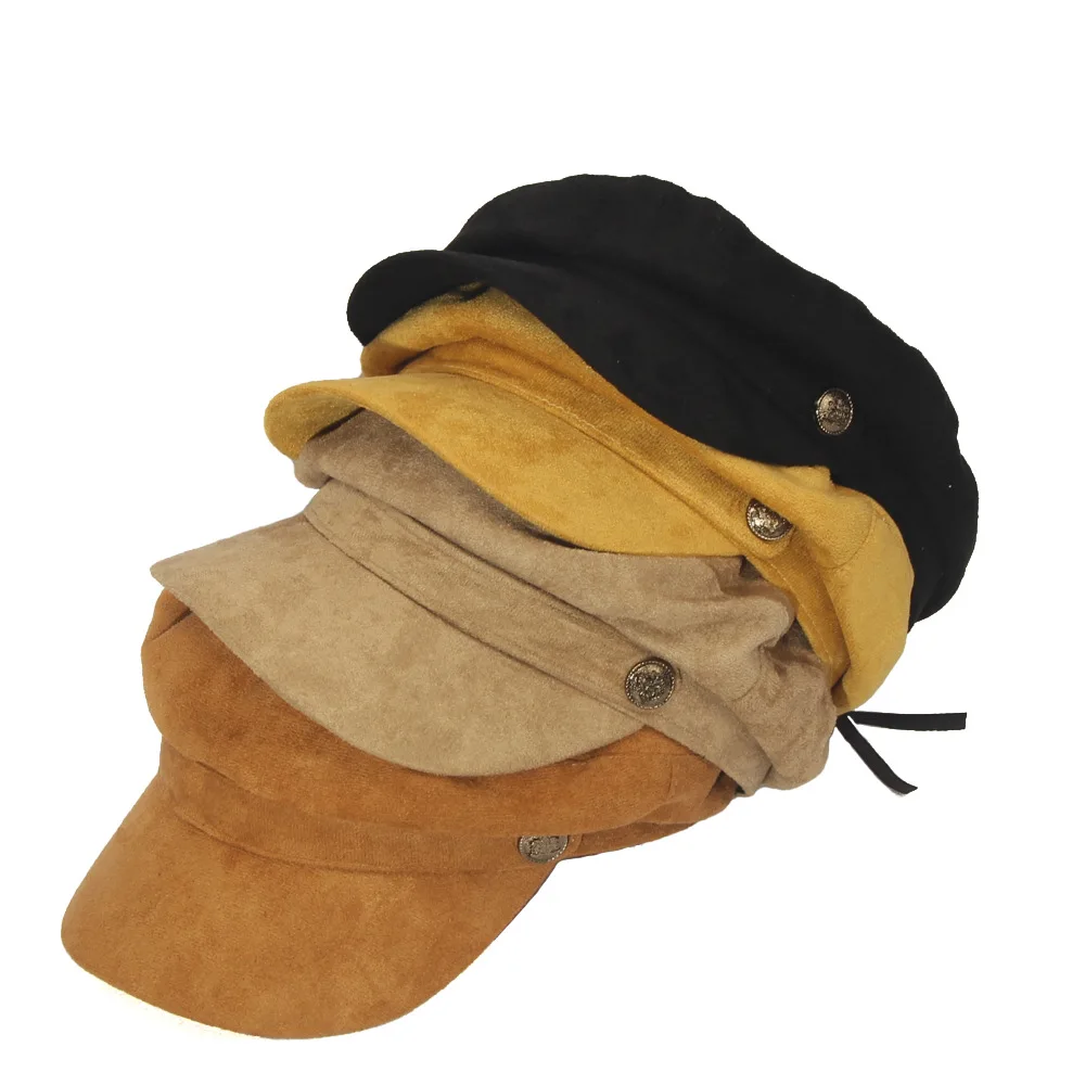 

2021 New Autumn Suede Retro Elegant Women's Octagonal Hat Outdoor Leisure French Women's Beret Solid Color Navy Hat