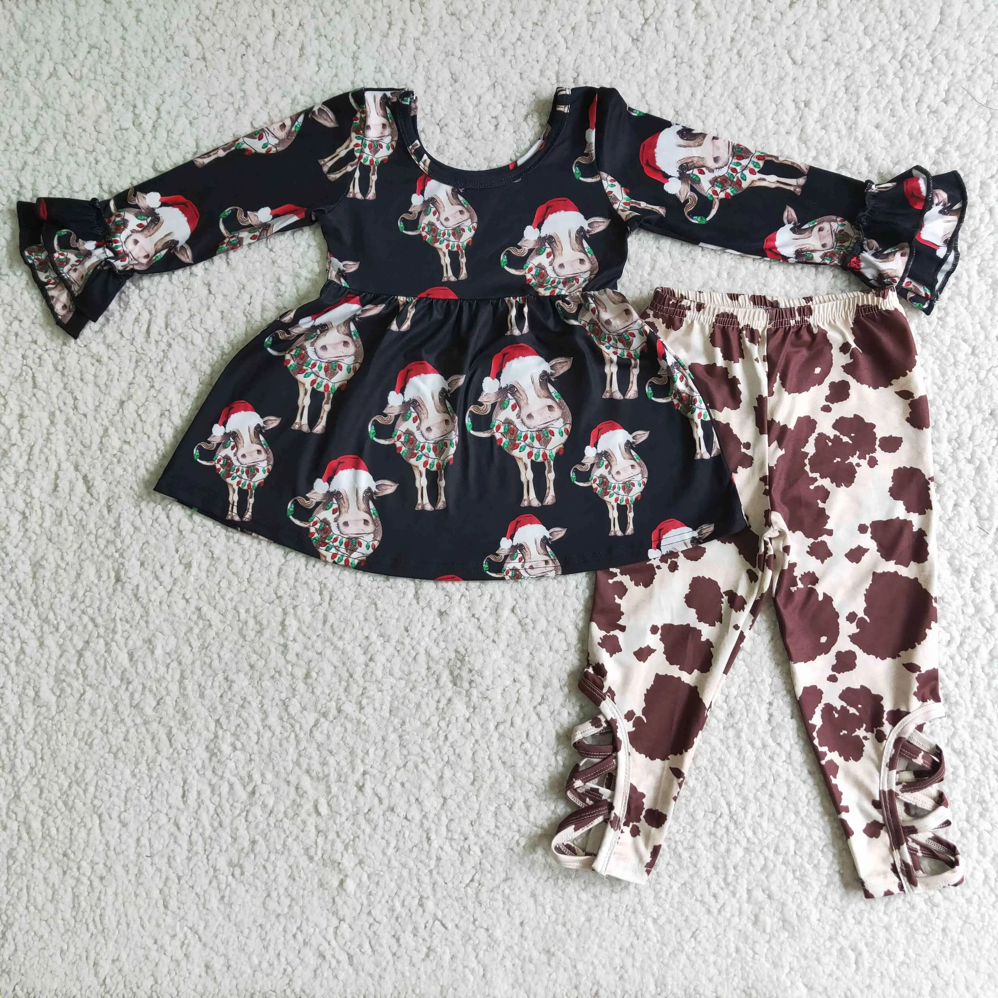 

Toddlers Christmas Outfits Baby Girls long Sleeves Top and cow Leggings Children Clothing Kids Fashion Sets Boutique Wholesale