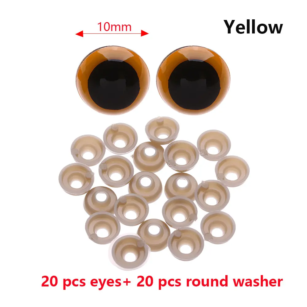 10mm 20 шт./пар 8/10/мм 7 цветов круглые пластиковые куклы безопасные глаза медведь животные блестящие аксессуары для глаз куклы части игрушки с шайбой - Цвет: 10mm