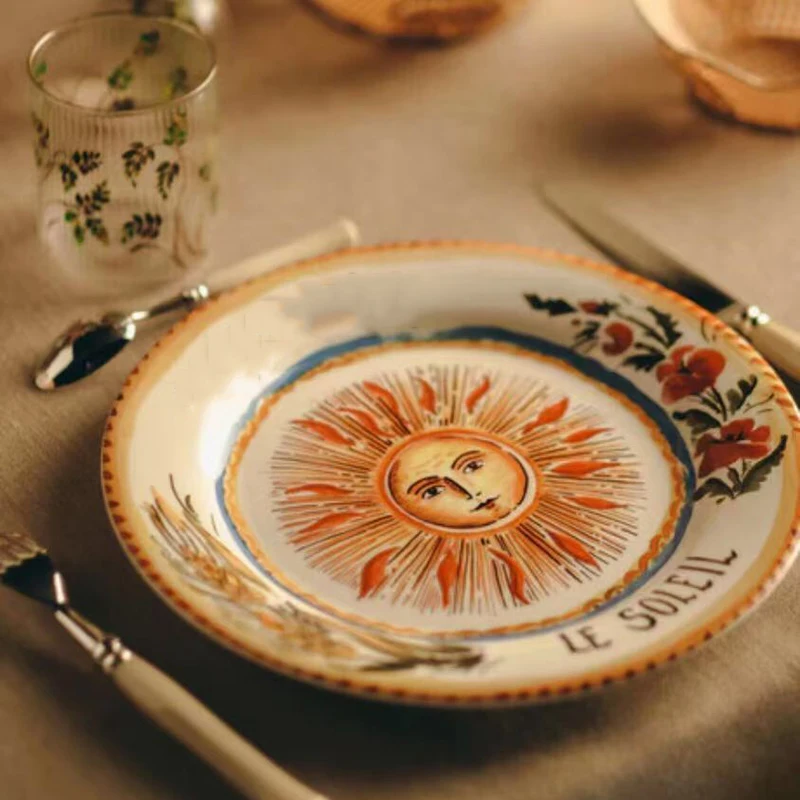 

4Pcs Kiln Glaze Hand-painted Ceramic Plate Tableware Circle Plate Steak Salad Fruit Cake Sushi Storage Decorative Plate for Part