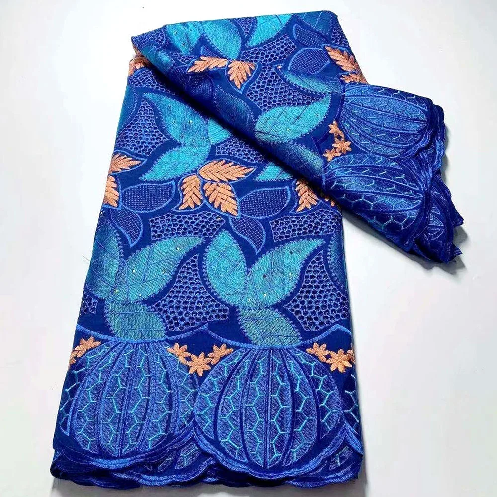 

2021 Royal Blue Swiss Voile 5 Yards African Cotton Lace Fabric High Quality Nigerian Lace Fabric Embroidery For Party Dress