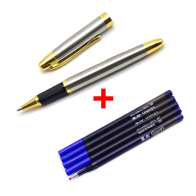 Steel-5 Blue refill Guoyi Z318 Ретро Роскошная металлическая гелевая ручка канцелярские принадлежности для офиса и обучения школьные канцелярские принадлежности подарок Отель Шариковая ручка для делового письма - Цвет: Steel-5 Blue refill