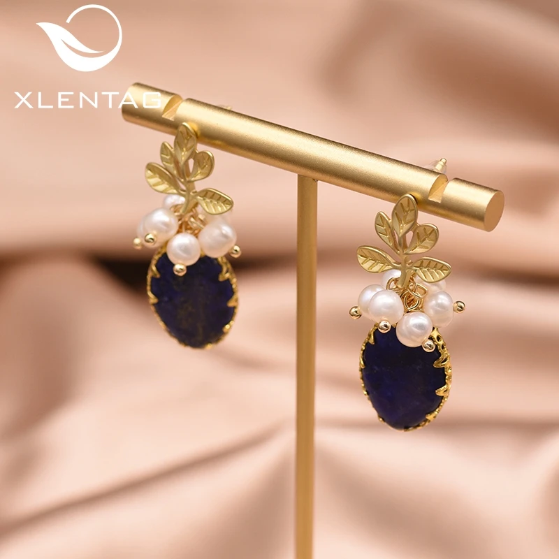 Xlentag оригинальный дизайн геометрия лазурит висячие серьги для женщин лист