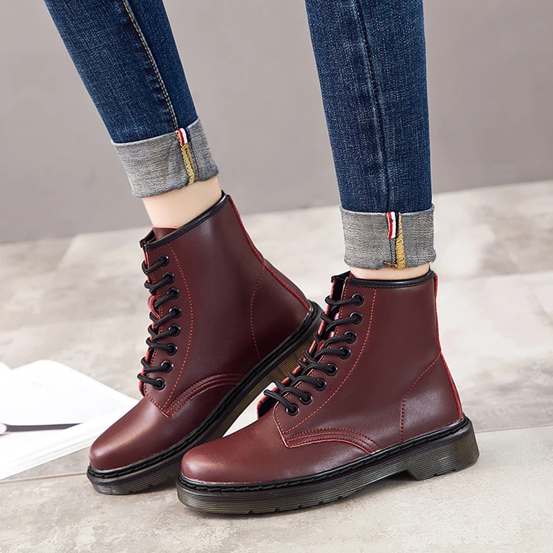 

2020 Women Boots Ankle Boots Autumn Winter Women Shoes Fur Ankle Boots Motorcycle Boots Low Heel Leather Solid Female Unisex