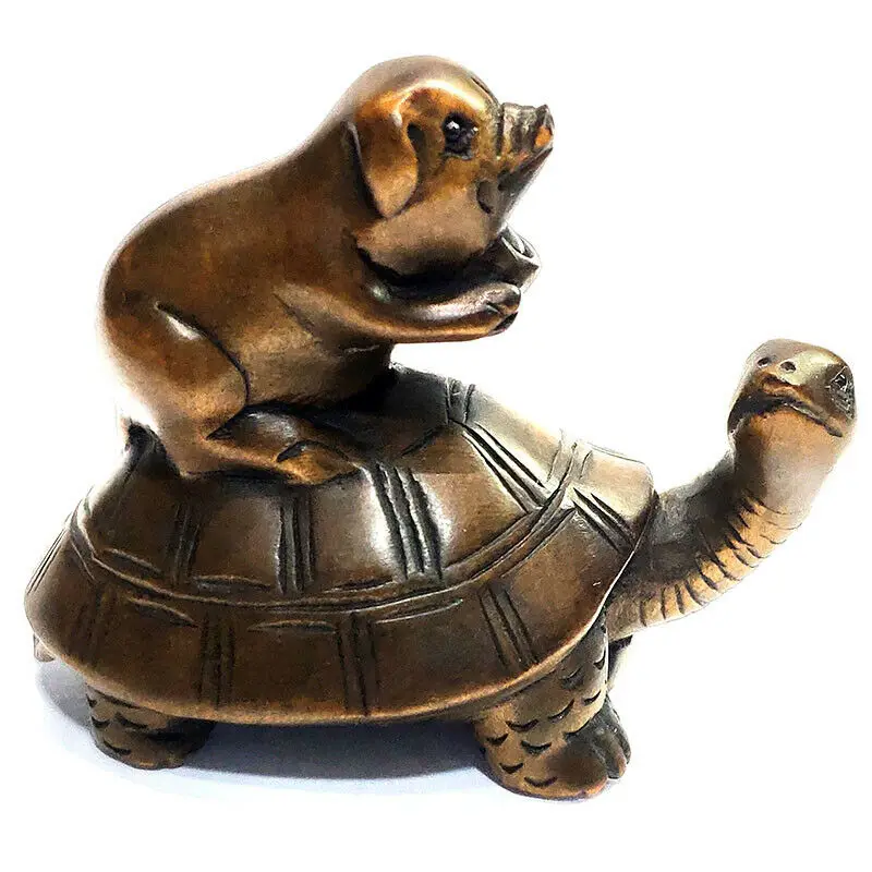 Y7465 2 &quotрезная вручную японская фигурка Netsuke из ящика резьба: свиная такси