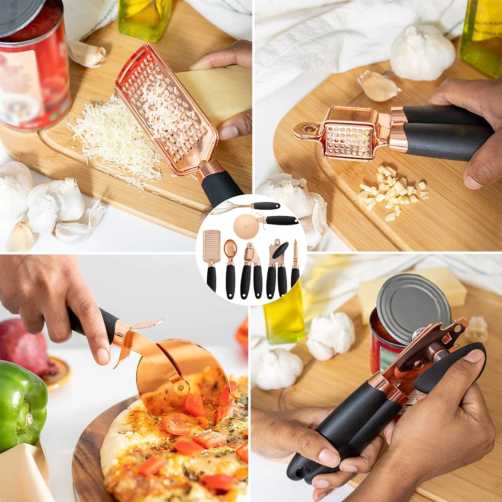 

New Cooper Plated Plastic Handle Stainless Steel Kitchen Gadget Set Kitchen Utensil Kit Household Kitchenware Miscellaneous Set