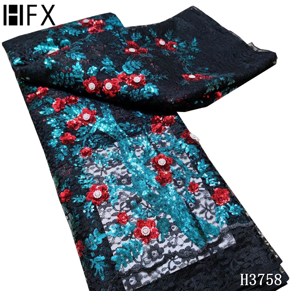 HFX высокое качество 2020 нигерийская кружевная ткань красные пайетки Африканская